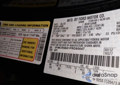 2023 Ford Bronco Sport Big Bend z USA, uszkodzony, nr VIN 3FMCR9B61PRD85647